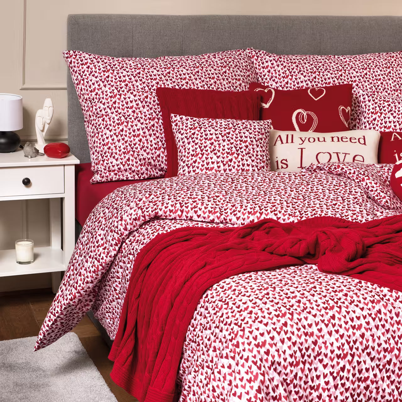 Obliečky KLASIK srdiečka biela červená