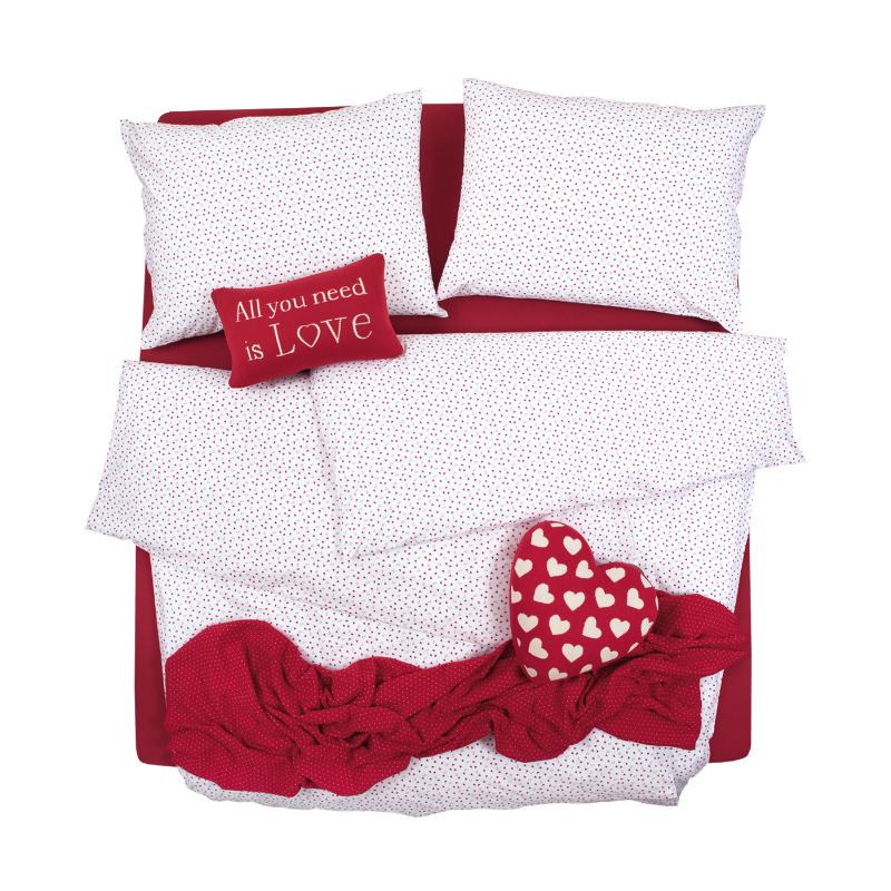 Obliečky KLASIK srdiečka biela červená