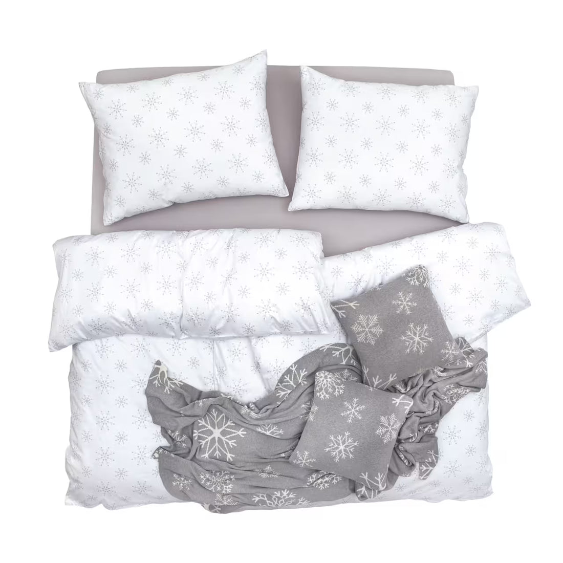 Obliečky KLASIK vločky biela sivá