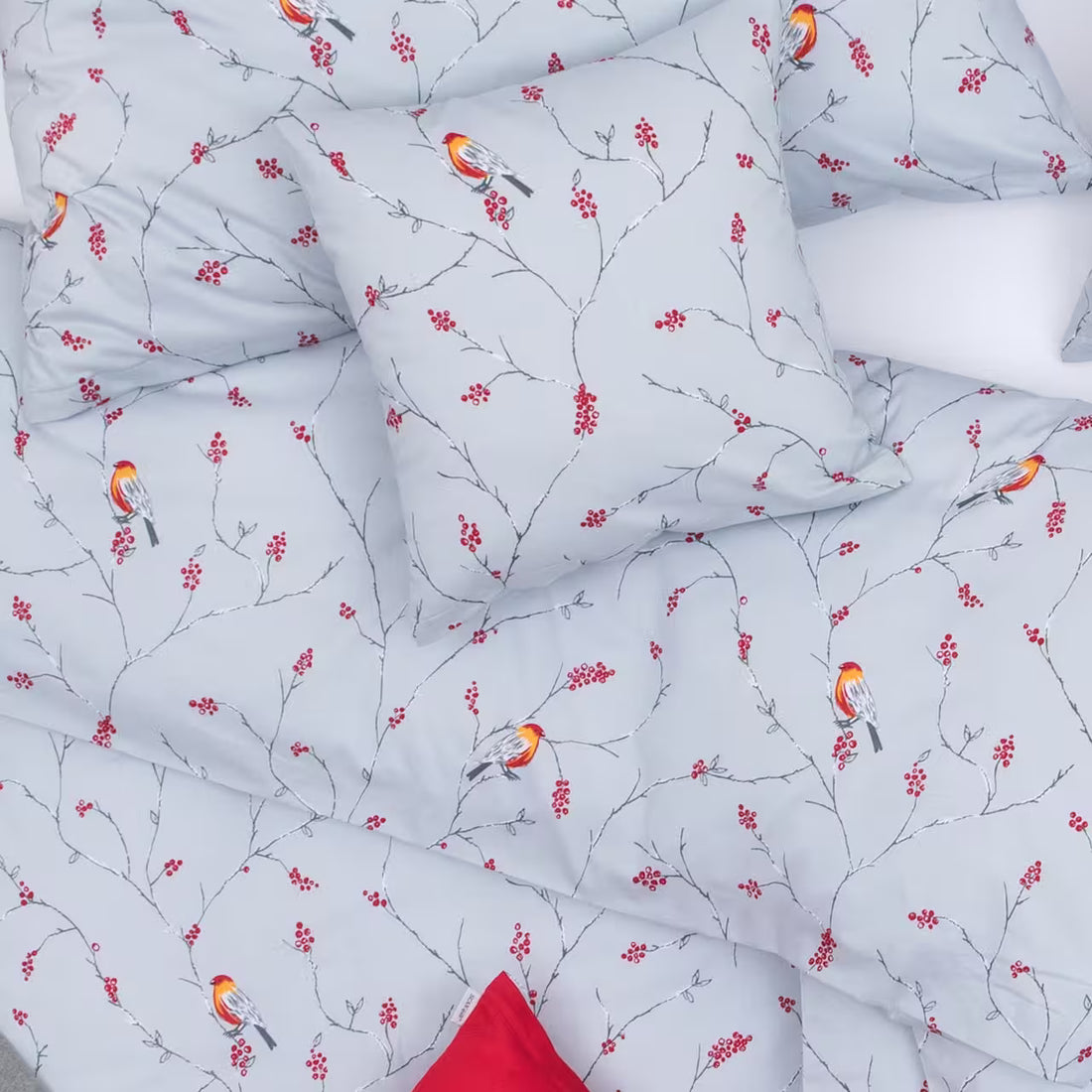 Obliečky SATÉN PLUS vtáčiky sivá