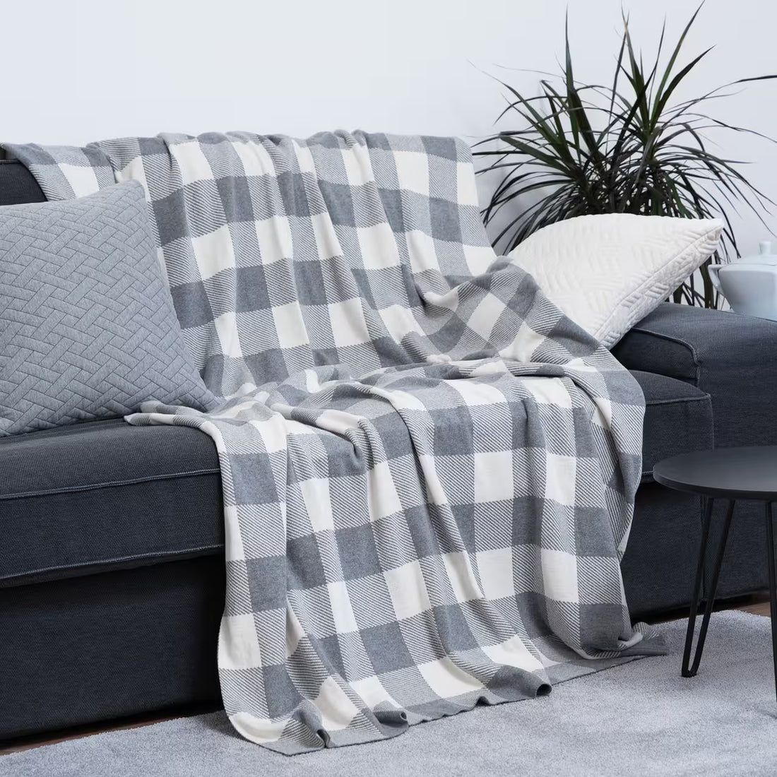 Deka pletená DESIGN kocky smotanová sivá