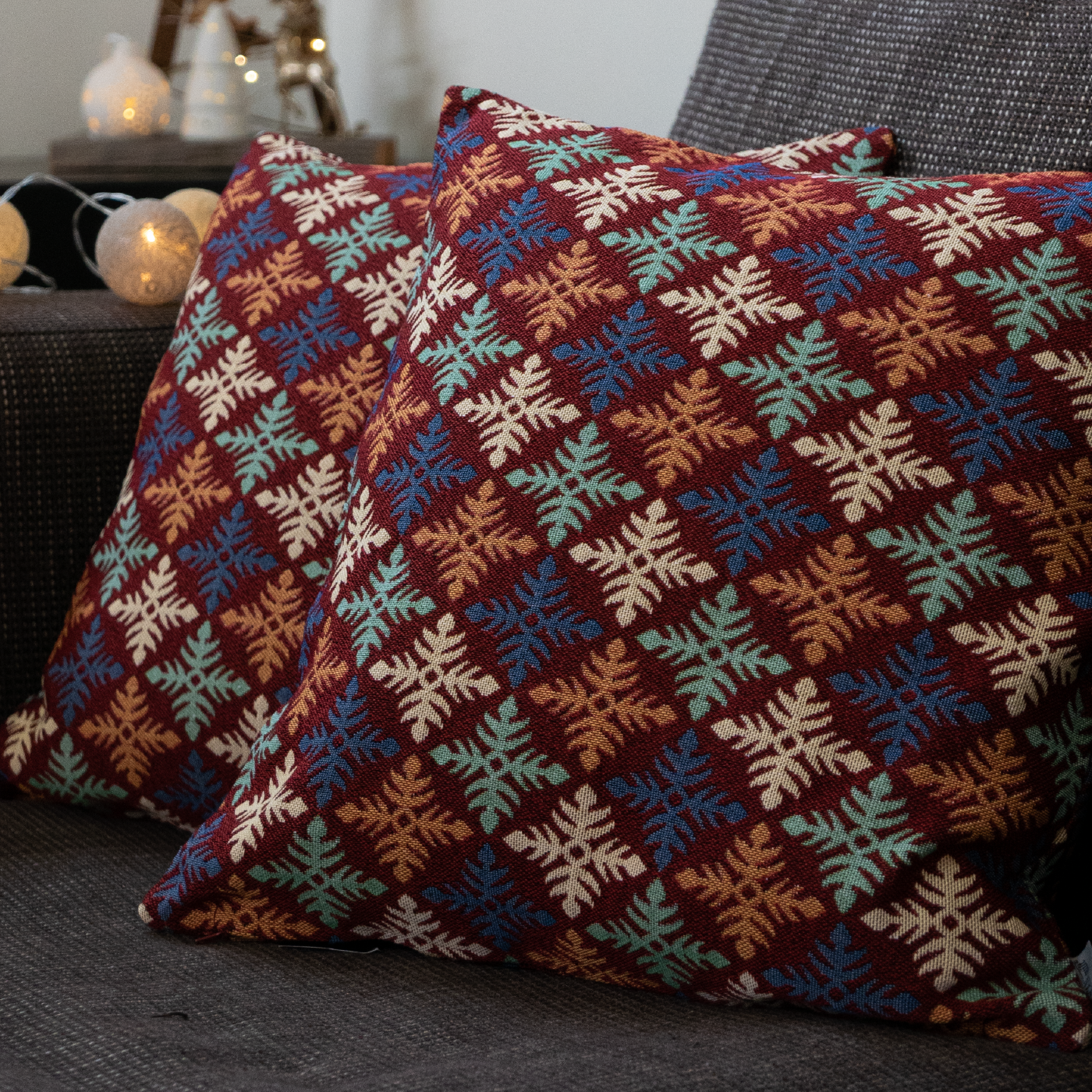 Dekoračný návlek MOTIV kosoštvorce vínová modrá