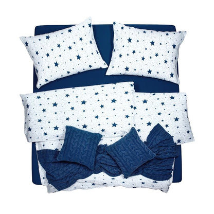 Obliečky KREP hviezdy biela modrá červená