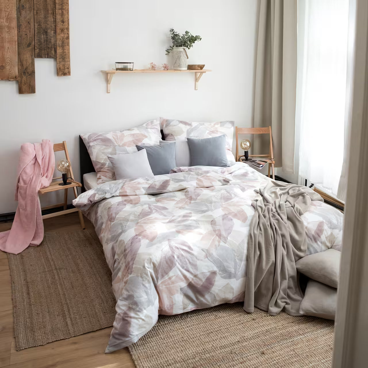 Obliečky KREP listy pastelová