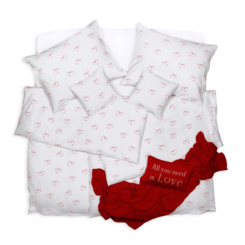 Obliečky KREP srdce biela červená
