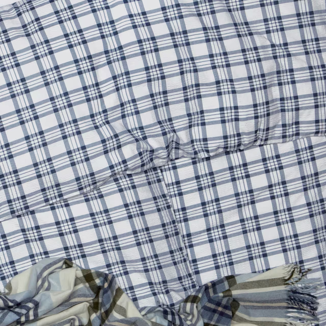 Obliečky KREP káro biela modrá