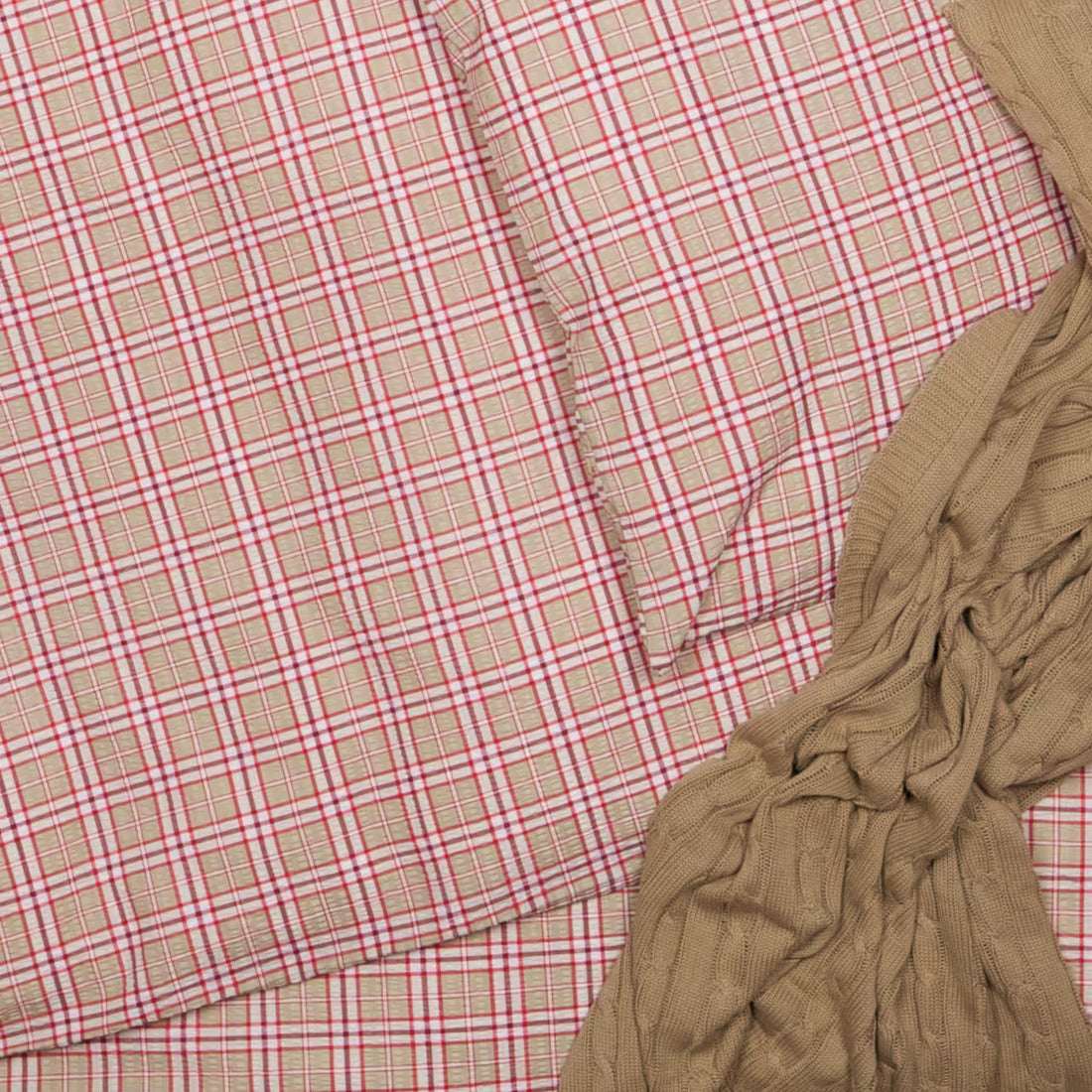 Obliečky KREP káro béžová vínová