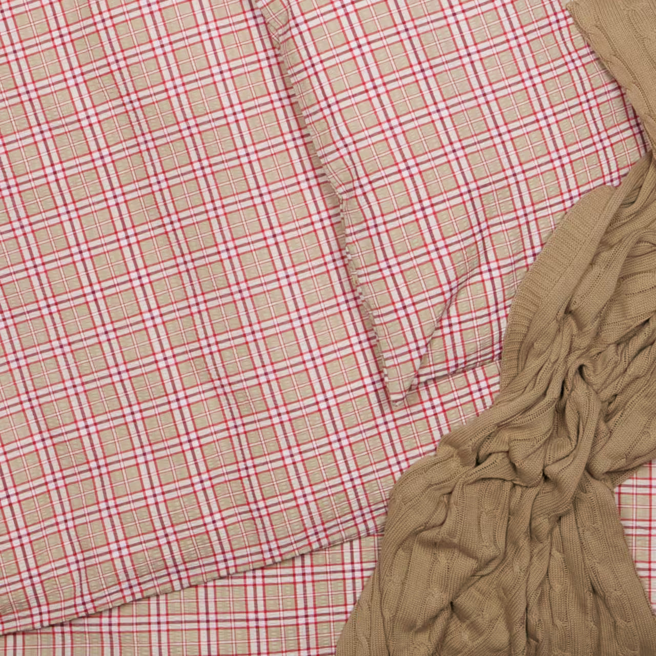 Obliečky KREP káro béžová vínová