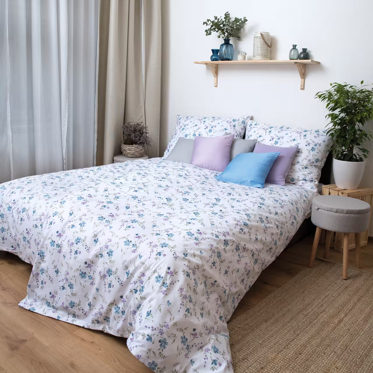 Obliečky KLASIK kvietky modrá fialová
