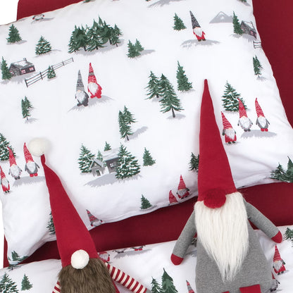 Obliečky FLANEL lesní elfi biela zelená červená