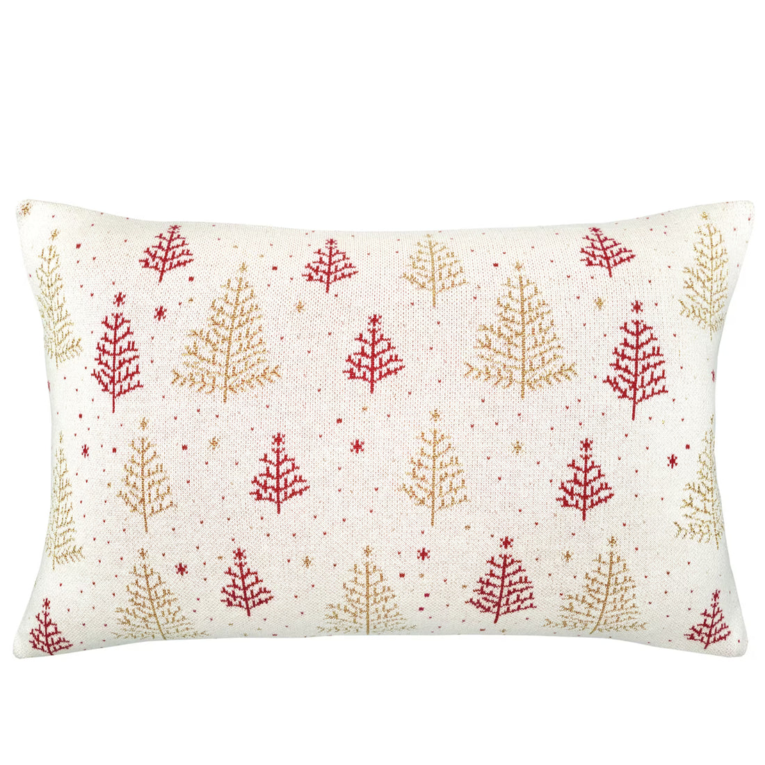 Dekoračný návlek pletený DESIGN LUREX stromčeky smotanová červená