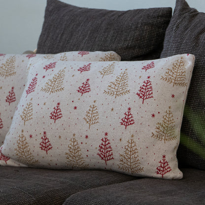 Dekoračný návlek pletený DESIGN LUREX stromčeky smotanová červená