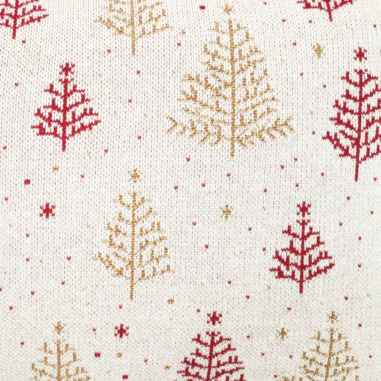 Dekoračný návlek pletený DESIGN LUREX stromčeky smotanová červená