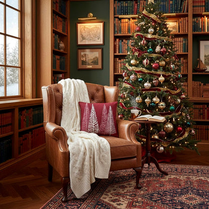 Dekoračný návlek MOTIV LUREX stromčeky červená