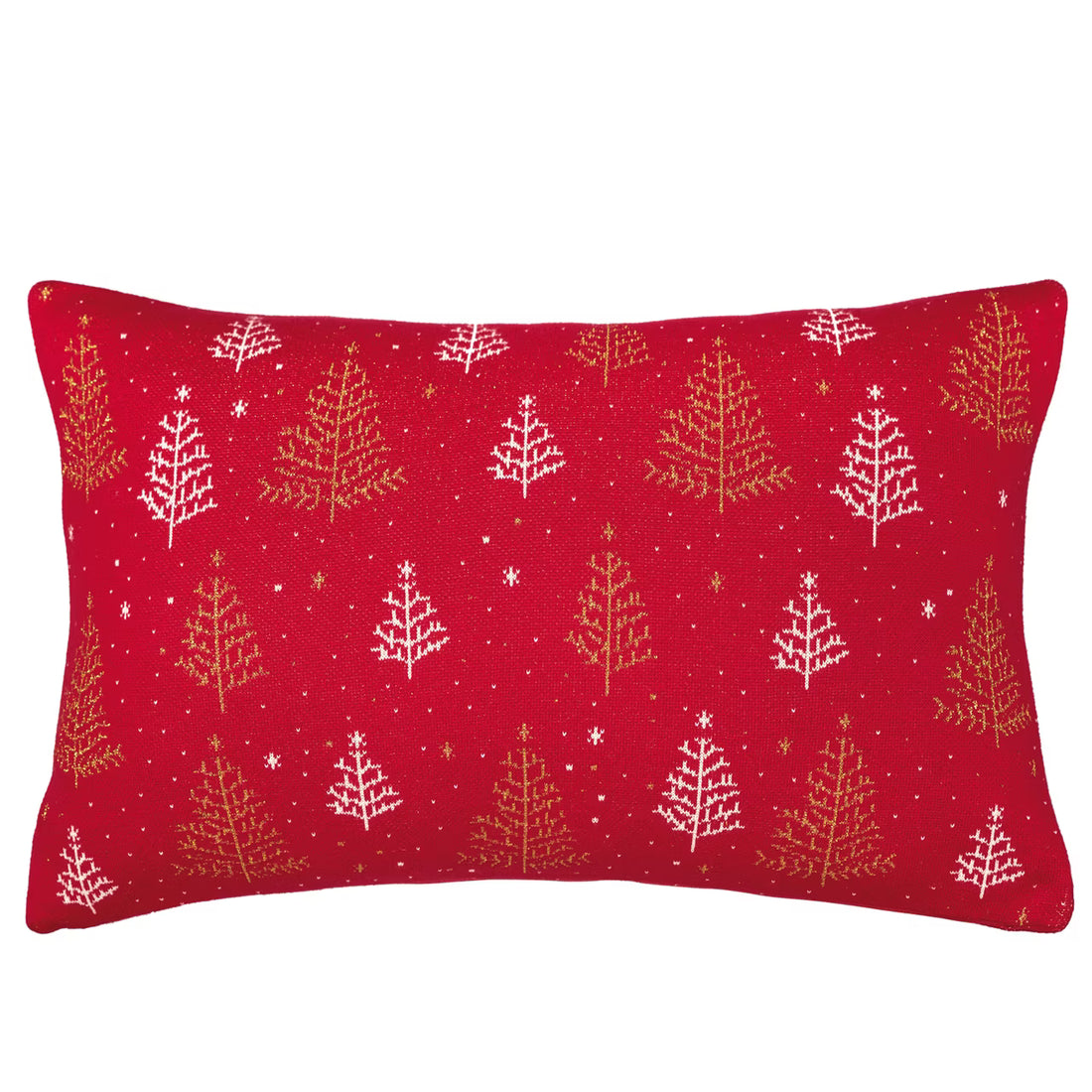 Dekoračný návlek pletený DESIGN LUREX stromčeky červená zlatá