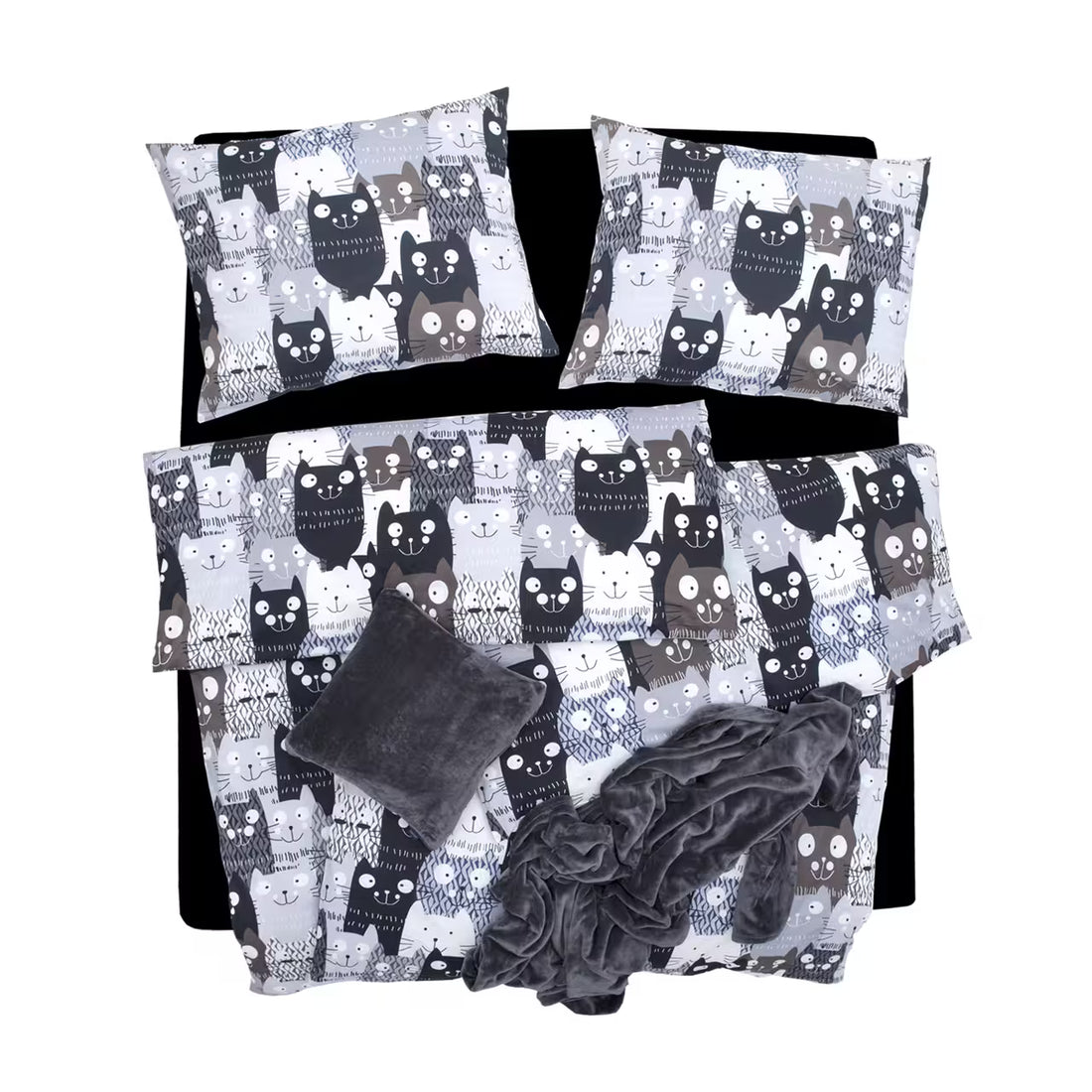 Obliečky KLASIK DESIGN multi cats sivá