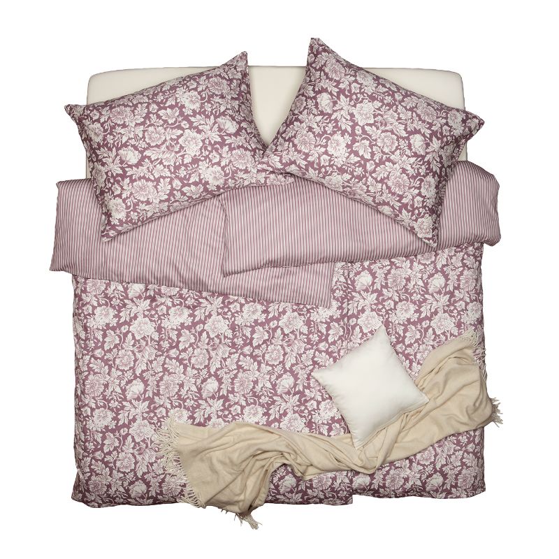 Obliečky SATÉN PLUS rastliny prúžky fialová