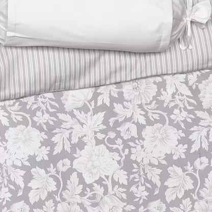 Obliečky SATÉN PLUS rastliny, prúžky sivá