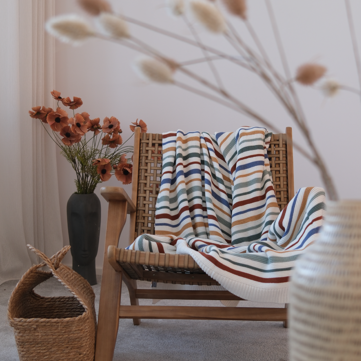 Deka pletená RIB pruhy multi