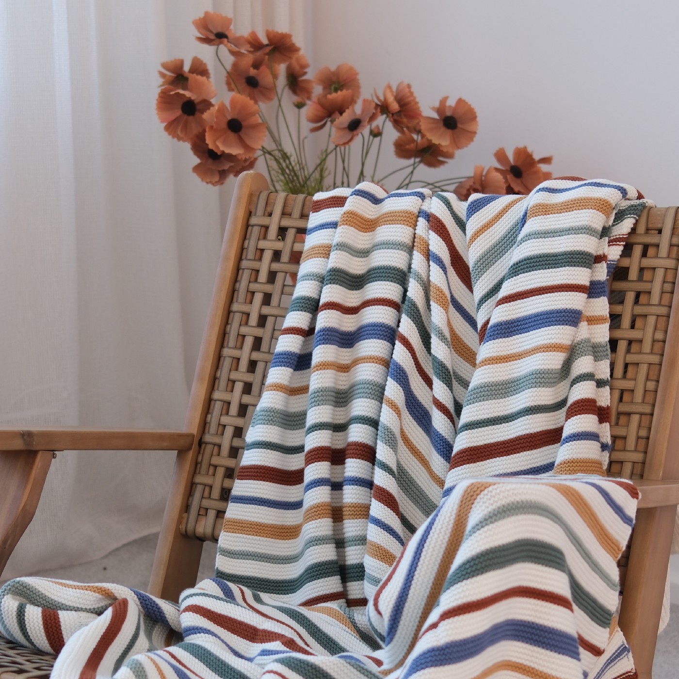 Deka pletená RIB pruhy multi