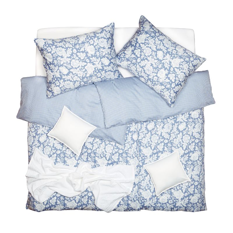 Obliečky SATÉN PLUS rastliny prúžky modrá