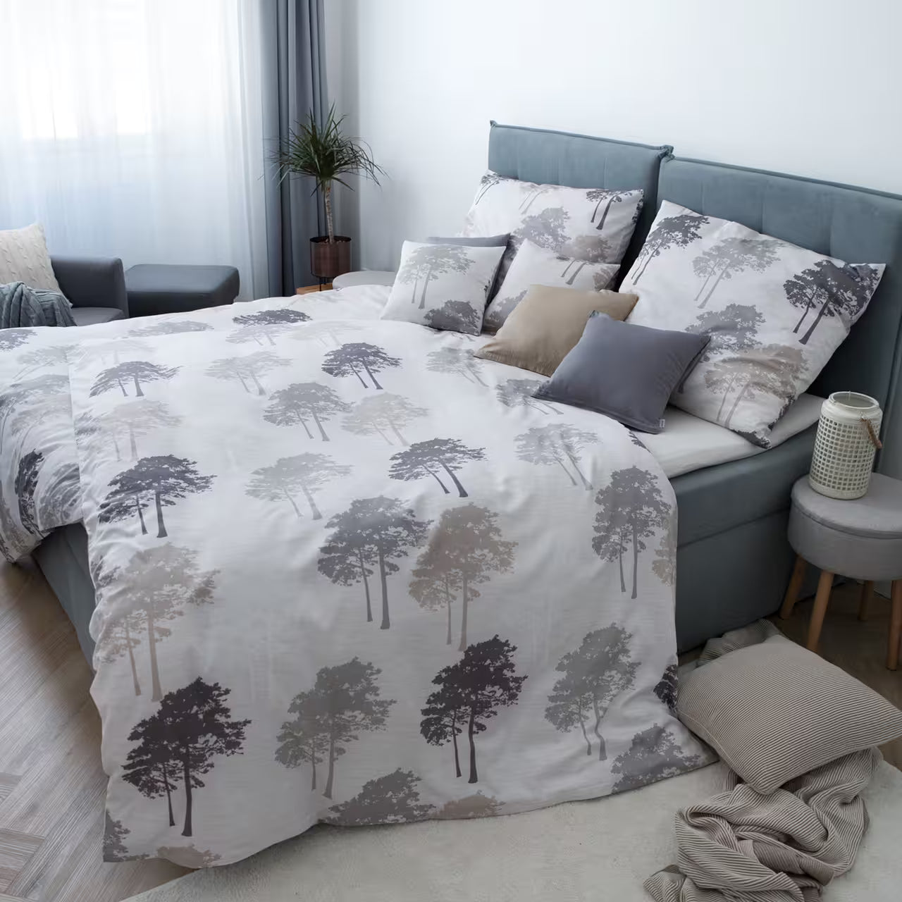 Obliečky SATÉN DESIGN forest béžová sivá