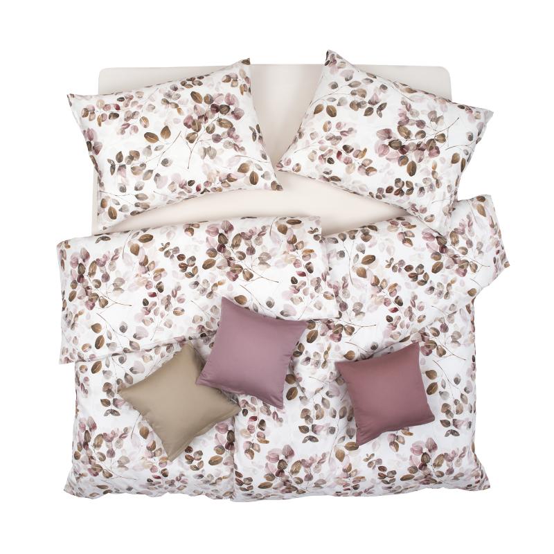 Obliečky SATÉN DESIGN listy pudrová