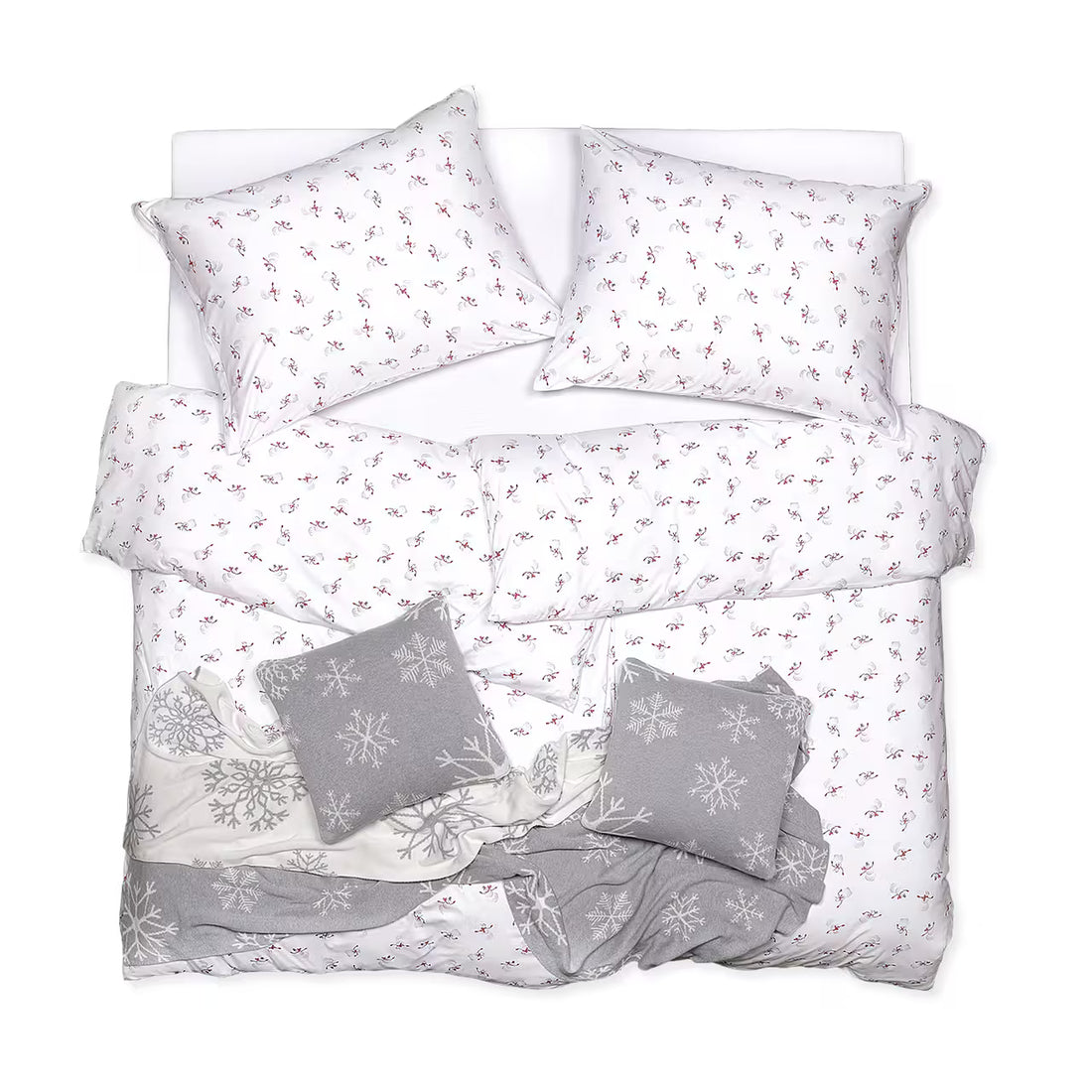 Obliečky JERSEY snehuliaci biela červená