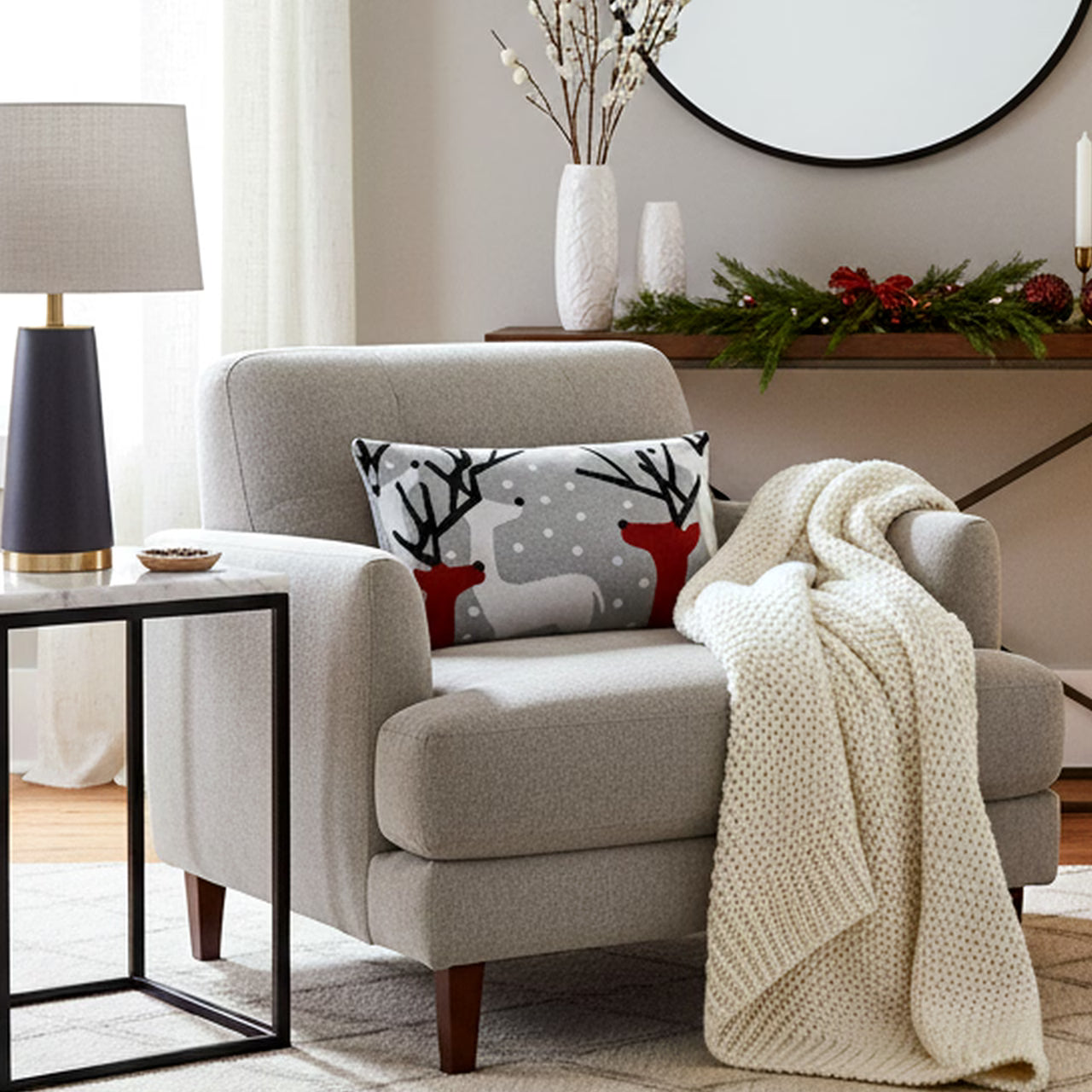 Dekoračný návlek pletený DESIGN soby sivá červená