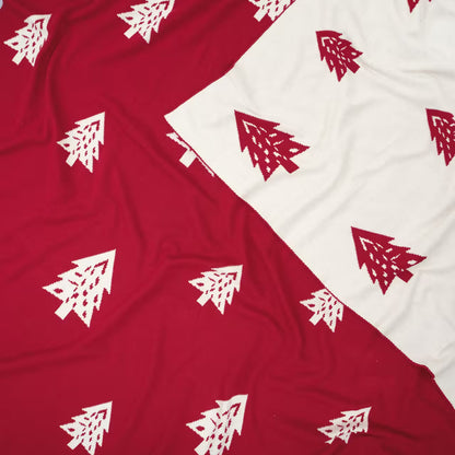 Deka pletená DESIGN stromčeky červená biela