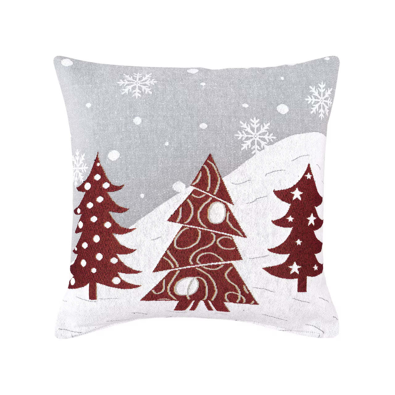 Dekoračný návlek MOTIV stromy a vločky biela červená