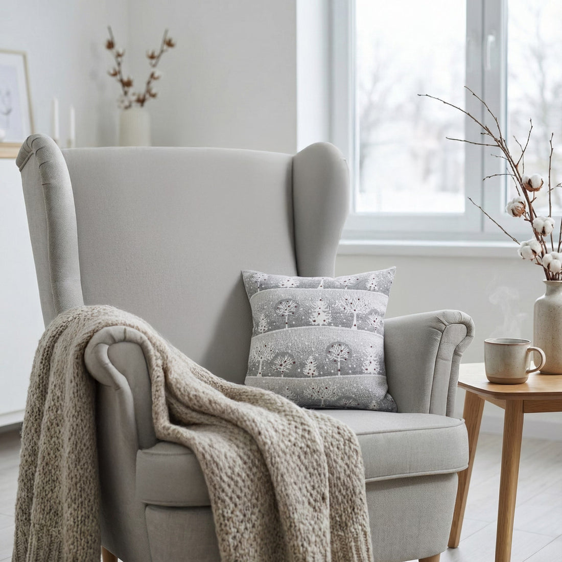 Dekoračný návlek MOTIV biele stromy