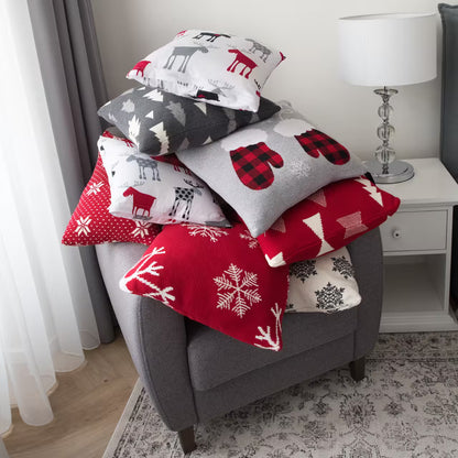 Dekoračný návlek pletený SUOMI vločky červená