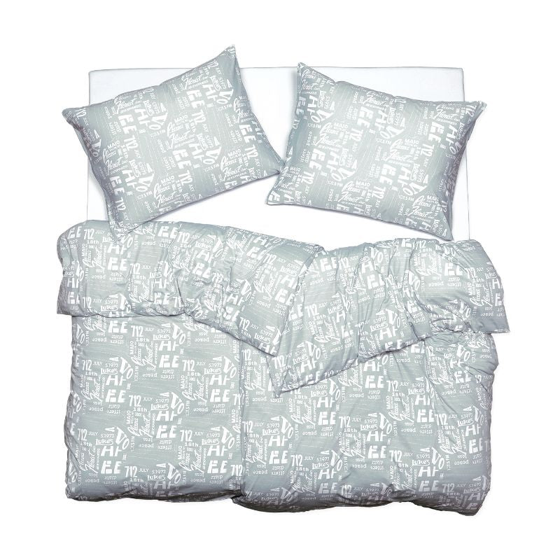 Obliečky JERSEY text sivá biela