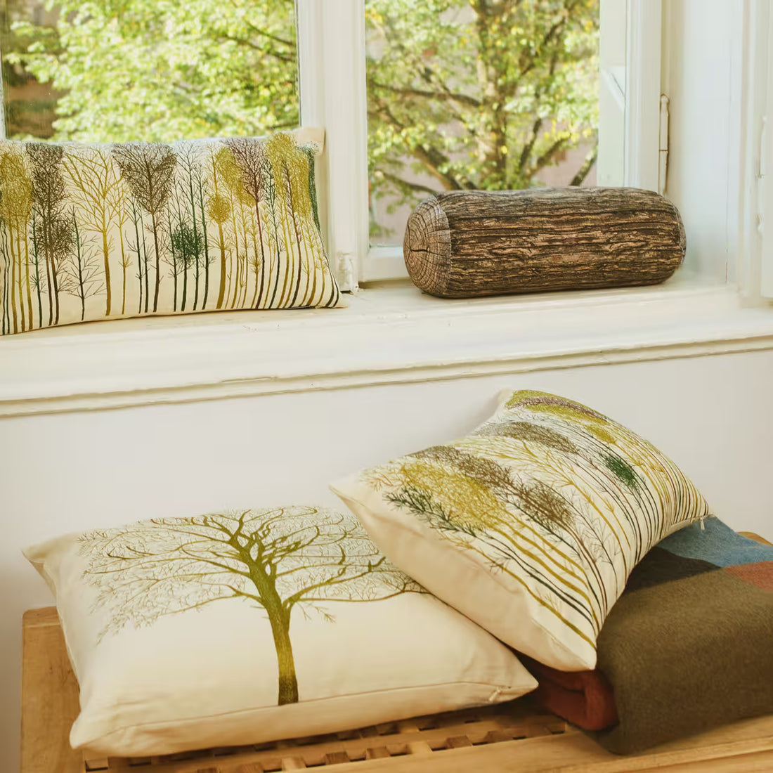 Dekoračný návlek ART NATURE big tree smotanová zelená