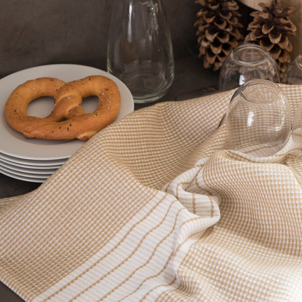 Utierka TRIO + HOLDER prúžky béžová sivá