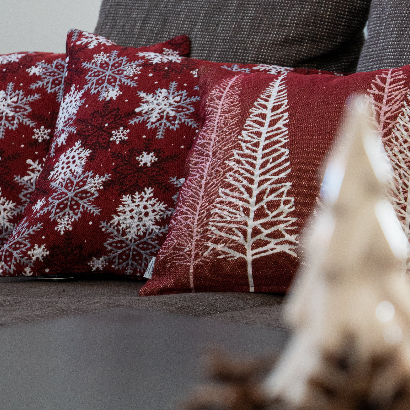 Dekoračný návlek MOTIV vločky červená biela