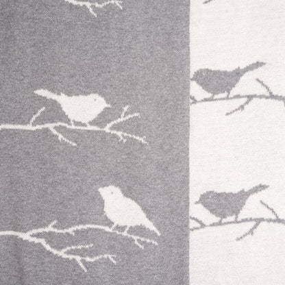 Deka pletená DESIGN vtáčiky sivá